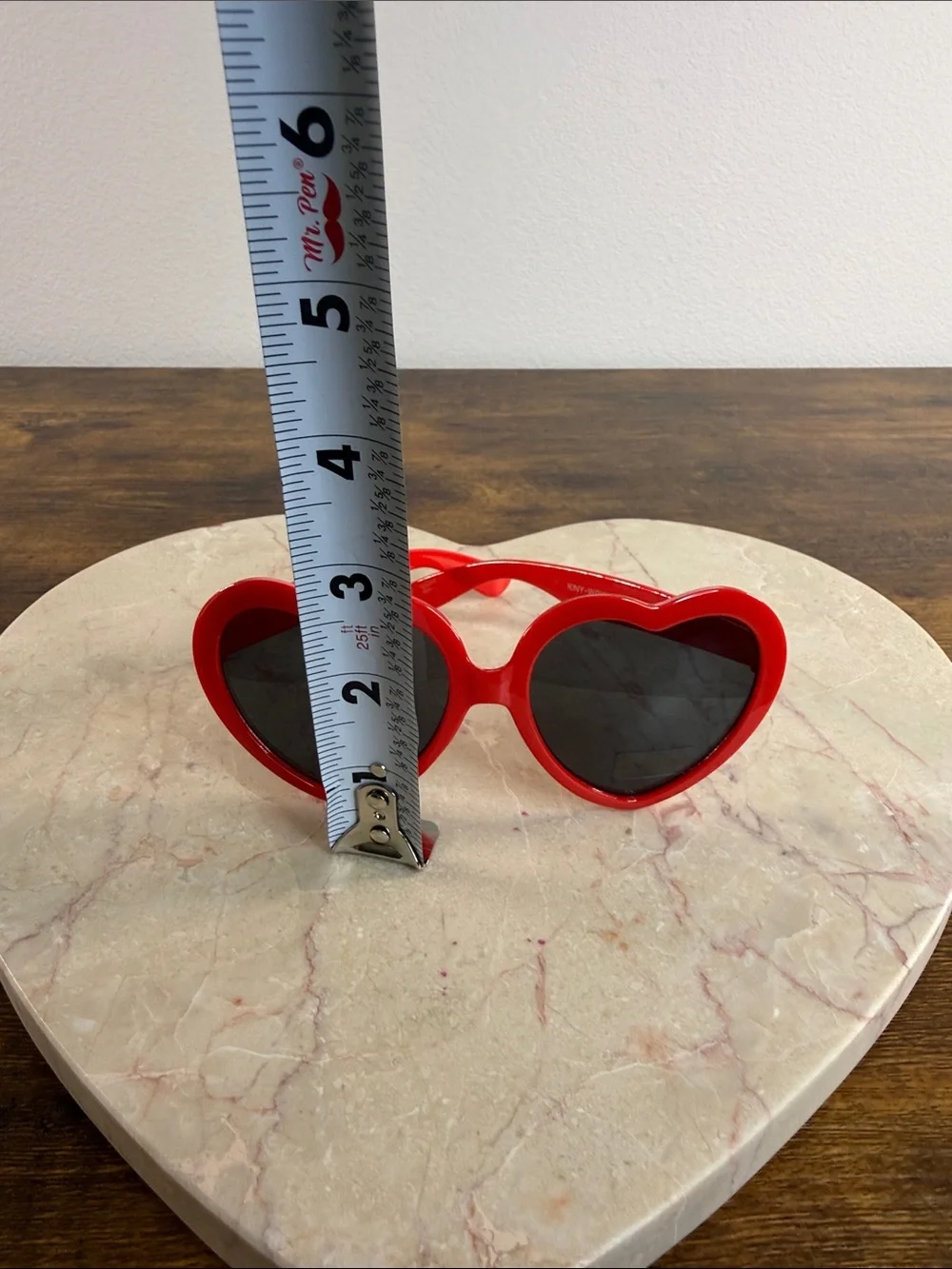 Red Heart-Shaped Sunglasses with Black Lenses